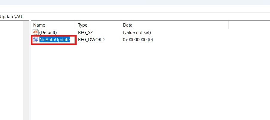 registry editor Noautoupdate