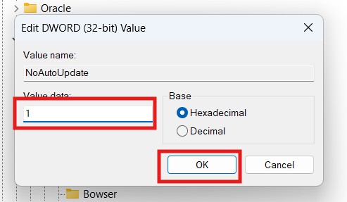 registry editor value 1