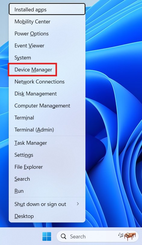 power user menu for open device manager