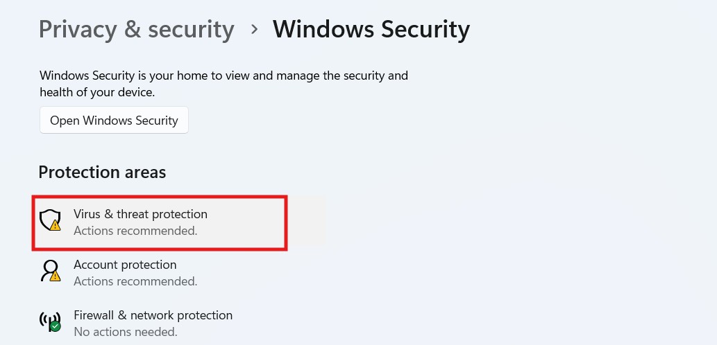 virus and threat protection